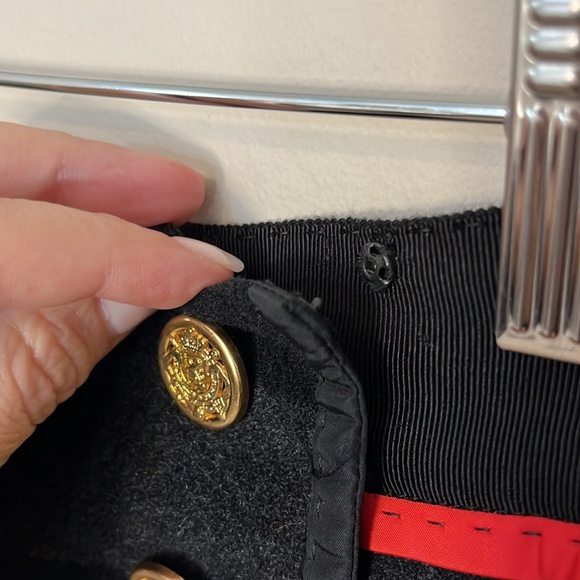 Per Se Lined Wool Skirt Black Gray Striped Gold Button Detail Career Office - Picture 7 of 7